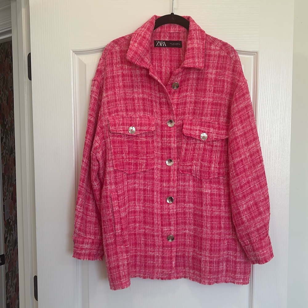 Zara Pink Tweed Button-Front Jacket